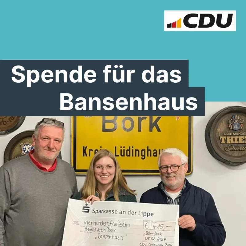 Beitragsbild: CDU Bork überreicht 415 € zur Erhaltung des Bansenhauses