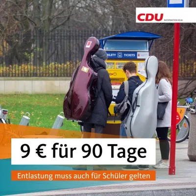 Beitragsbild: 9 € für 90 Tage: Entlastung muss auch für Schüler gelten