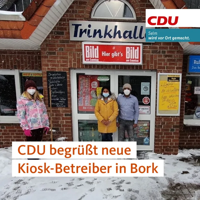 Beitragsbild: Ratsfrau Annabell Vagedes begrüßt neue Kiosk-Betreiber in Bork